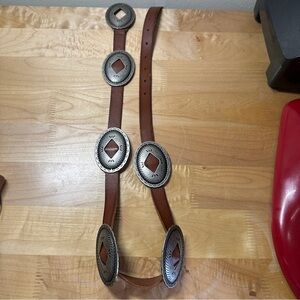 Vintage Leather Concho Belt Western Silver Tone Boho Festival 42”
